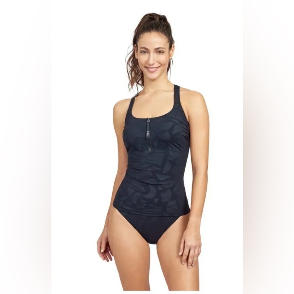 Gottex Women's Free Sport Geo Club D Cup Tankini Swim Top with Zip